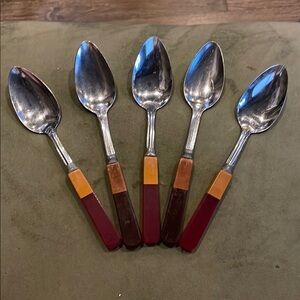 5 Bakelite Soup Spoons Set…Vintage